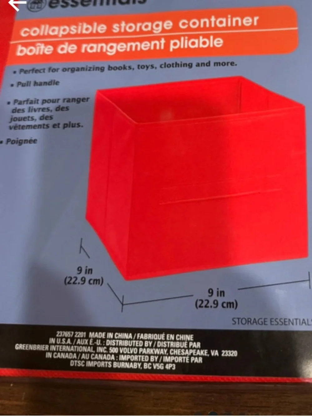 Lot of 4 NIP Essentials collapsible storage containers red 9x9x8 -pull handle